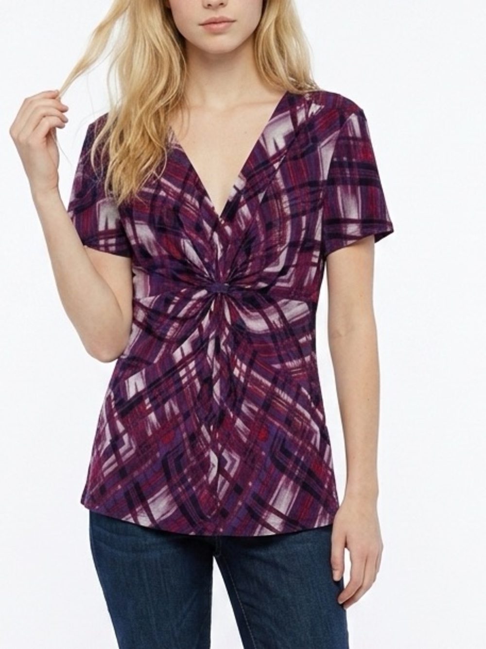 Daisy Fuentes Women's Blouse S Multicolor Short Sleeve Draped Front